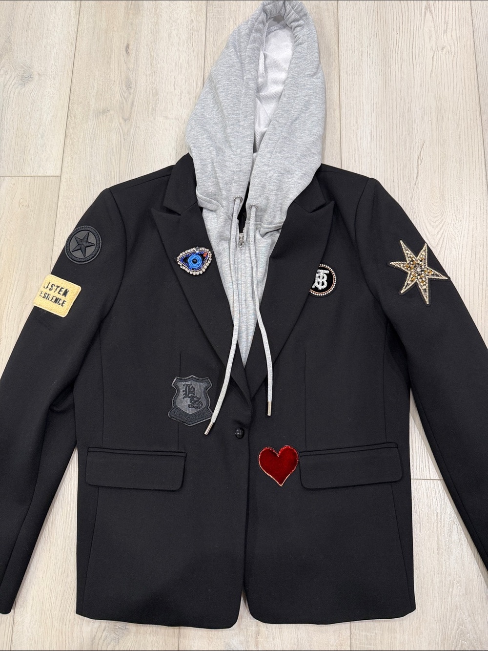 Central Park West Black Jacket with Light Grey Attached Panel